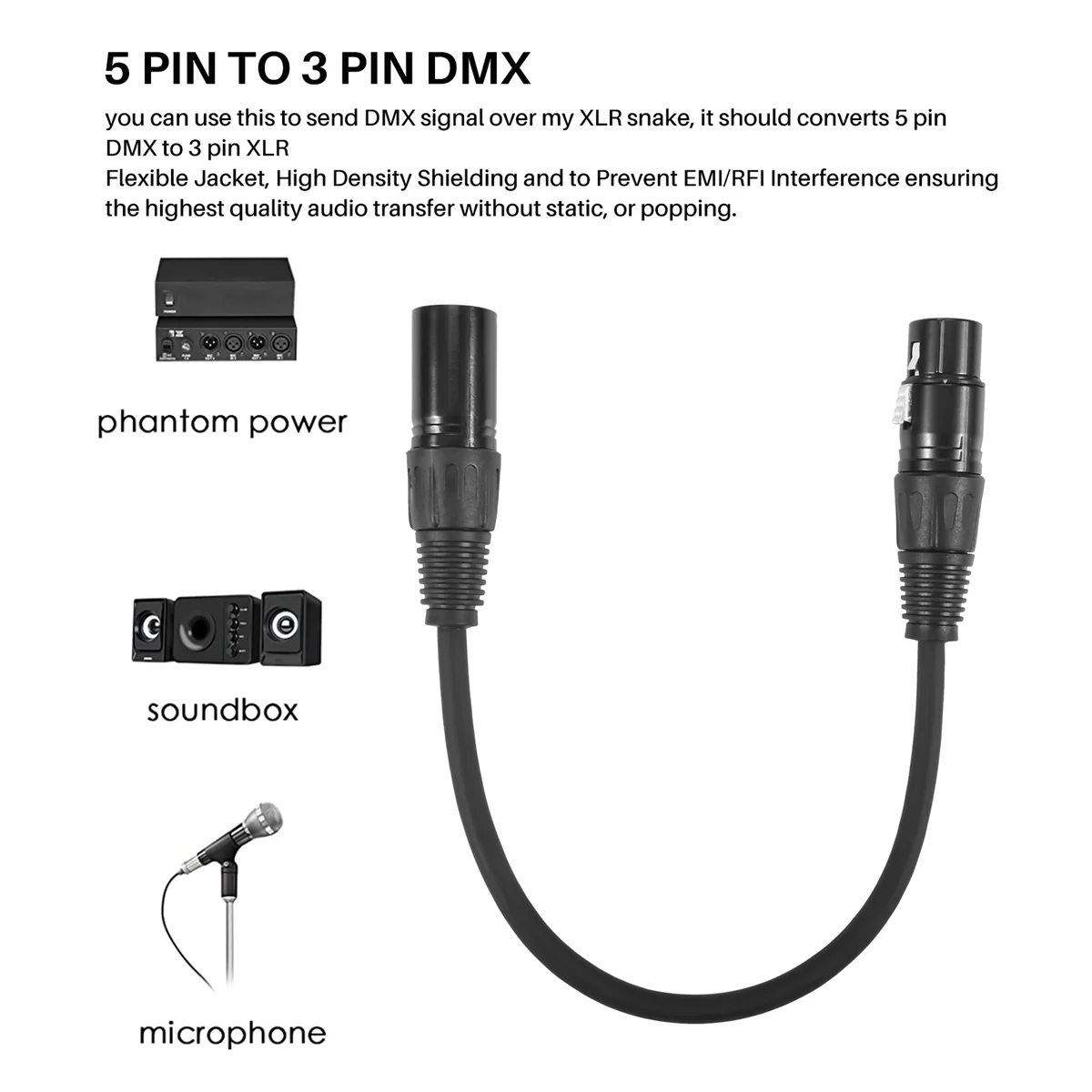 XLR Male 3 Pin к Female 5 &amp аудио кабель для микрофона DMX Stage светильник