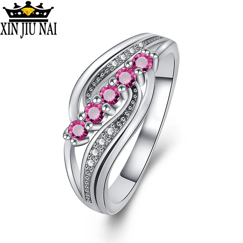 

Очаровательное классическое кольцо с розовым, красным и белым фианитом, двухцветные Изогнутые кольца на палец для женщин, свадебные украше...