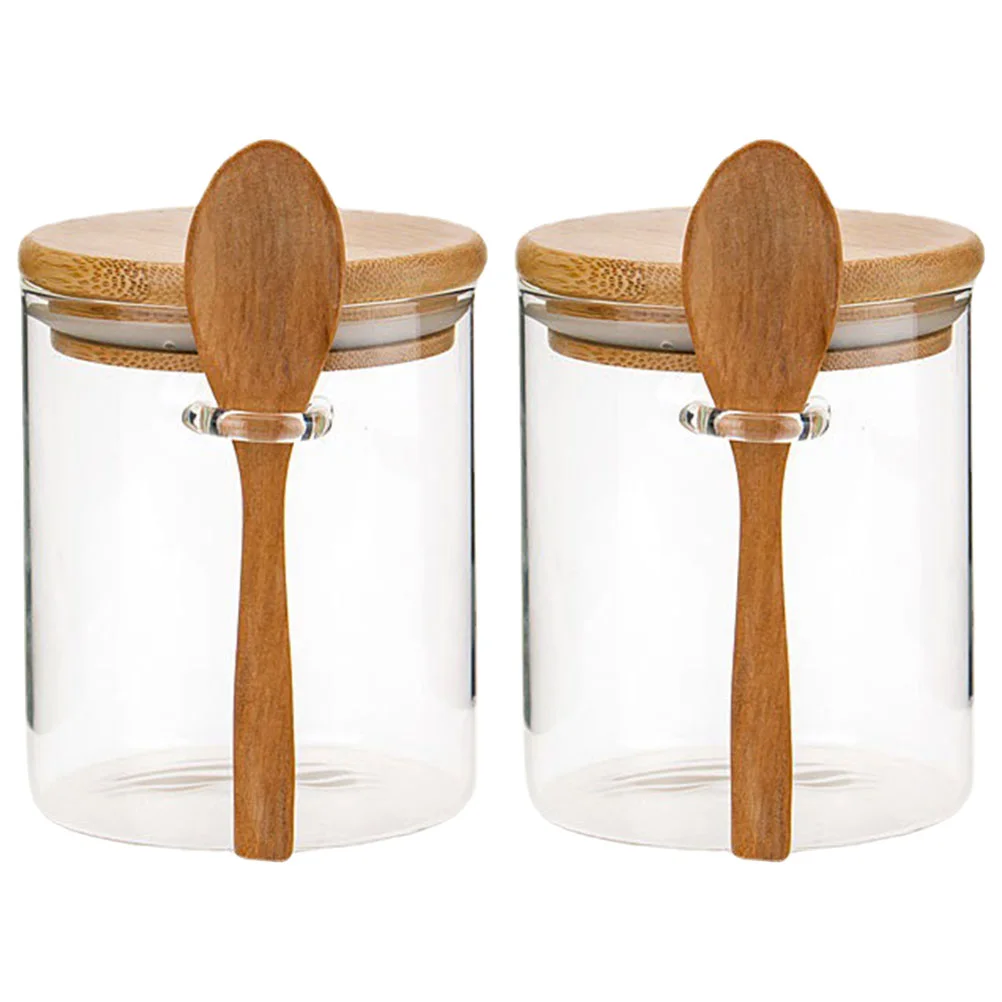 

2 Pcs Food Containers Jars Lids Bamboo Storage Glass Pantry Cover Kitchen Canisters Tea Cans for bulk