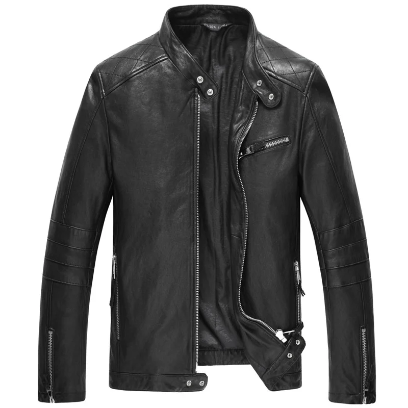 

Autumn Real Genuine Leather Jacket Stand Collar Motorcycle Coat Sheepskin Coats Men Clothes Casaco Masculino WPY4096