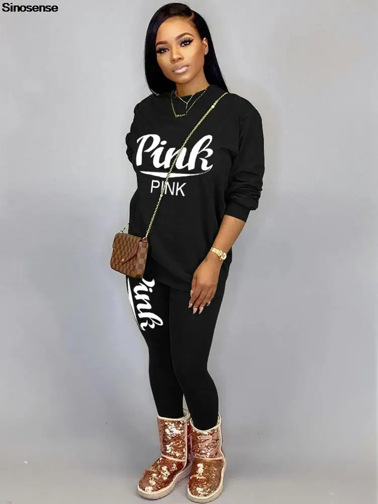 

Women's Fashion Two Pieces Outfits 2 Piece Sweatsuit Letter Pink Print Sweathsirt Leggings Matching Sets Casual Sports Tracksuit