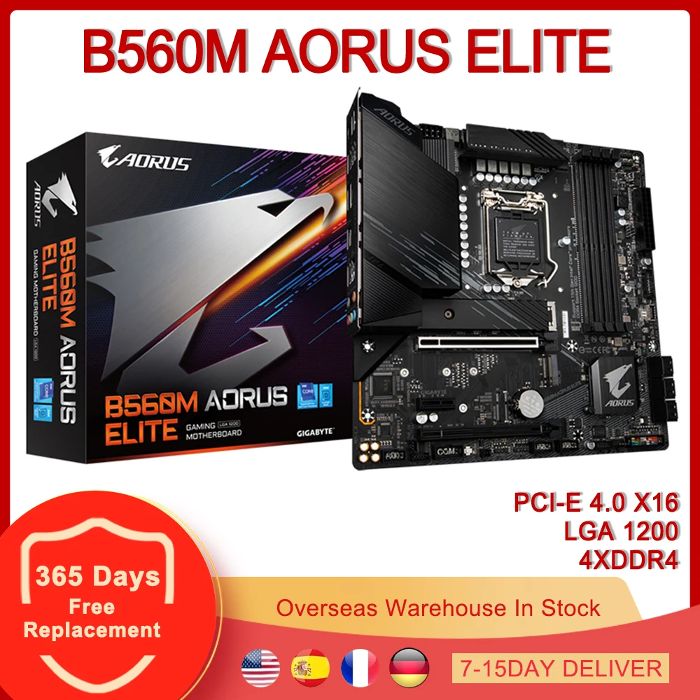 

B560M AORUS ELITE Motherboard Intel B560 LGA 1200 PCI-E 4.0 X16 Dual Channel 4 DDR4 SATA M.2 USB3.2 Gaming Micro ATX Mainboard