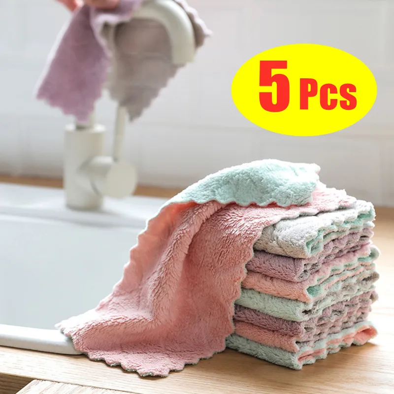 

5 шт., полотенце из микрофибры, впитывающая ткань для мытья кухни, антипригарная салфетка для мытья посуды