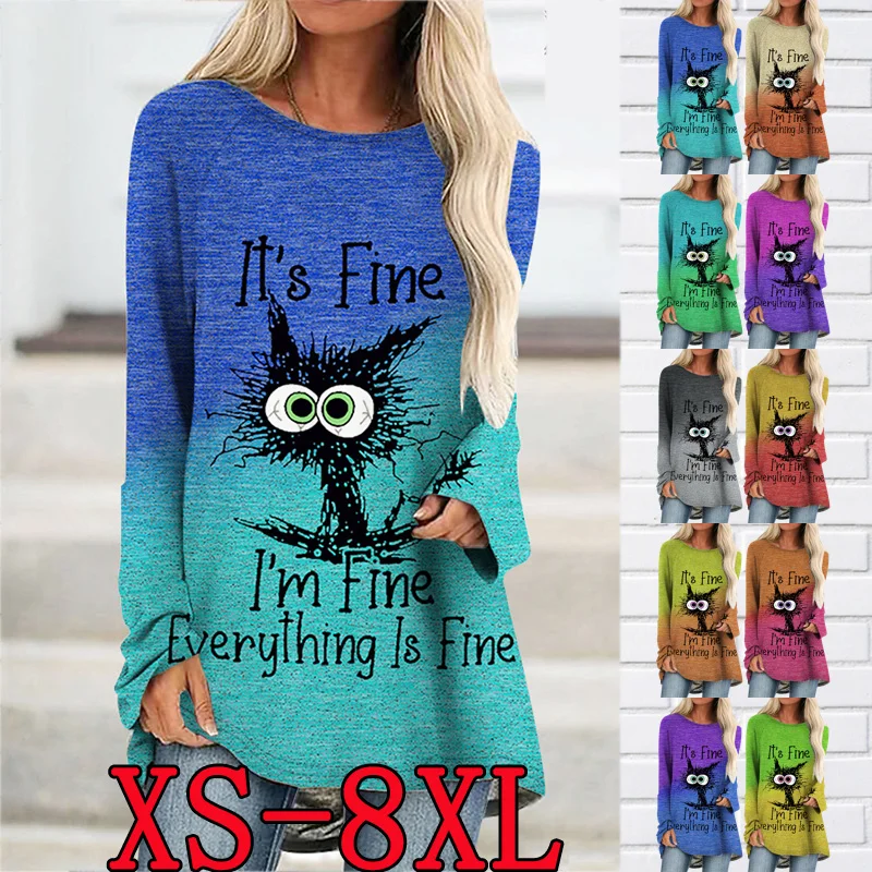 

2022 Women Autumn Winter Temperament Long Sleeve Round Neck Animal Print Pullover T-shirt Tops XS-8XL