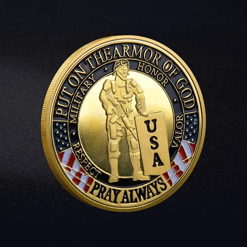 США Положите доспехи Бога Коллекционные монеты Креативные подарки Молитесь
