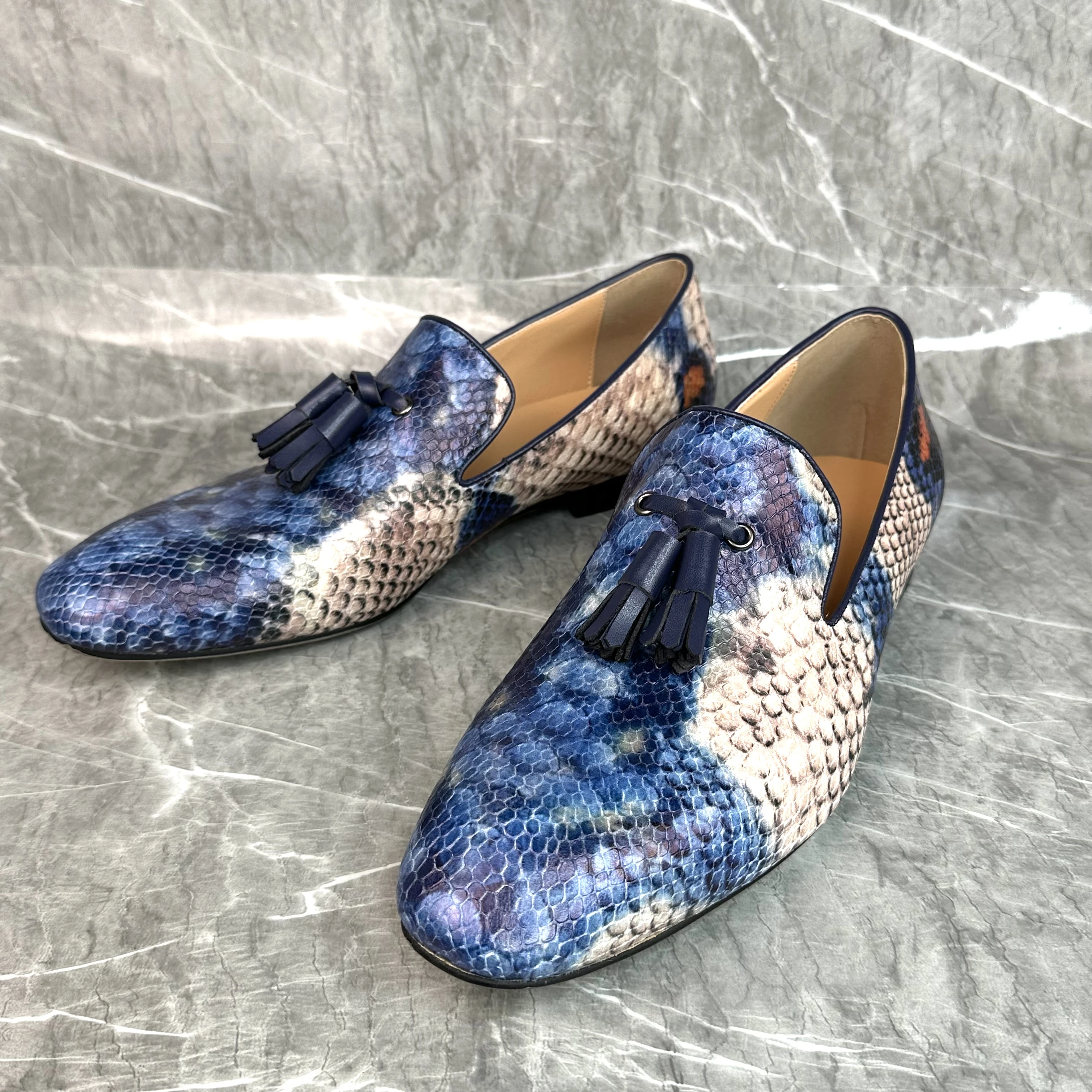 

Мужские туфли с кисточками, синие рельефные мужские туфли с острым носком, без шнуровки, из телячьей кожи, деловые свадебные туфли