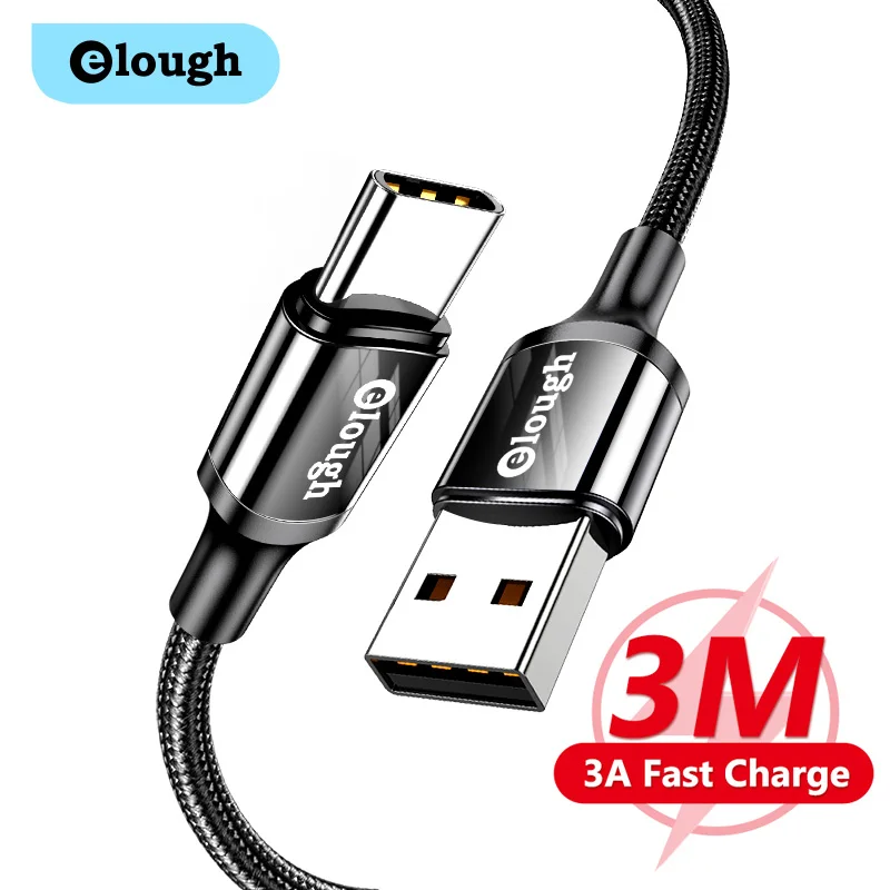 

Elough USB Type C Cable For Samsung S21 Xiaomi Poco 3A Fast Charging Data Wire Cord USB-C Charger Mobile Phone Type-C Cable 3m