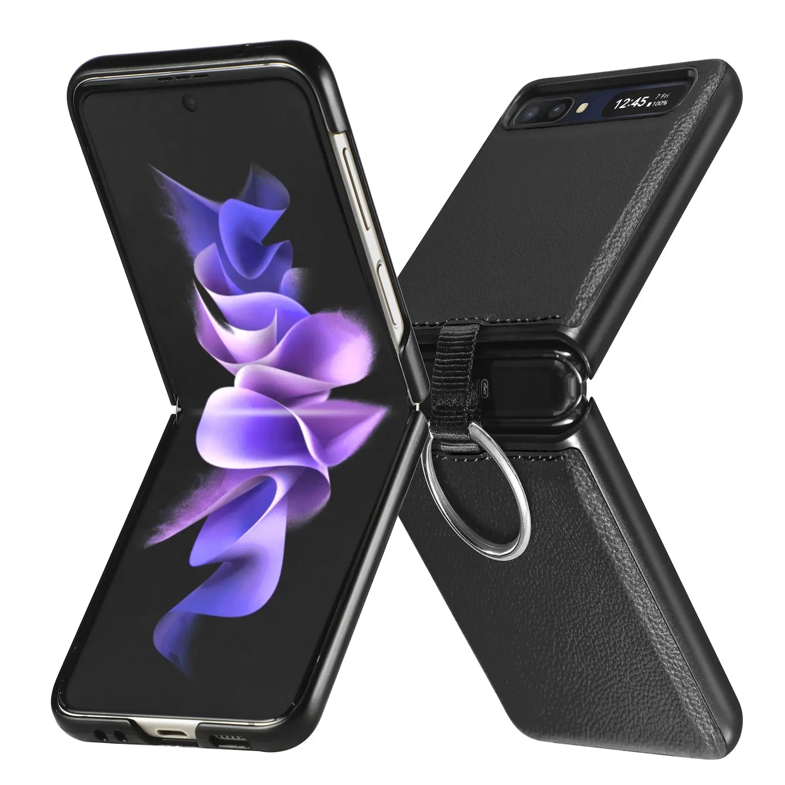 

Матовый кожаный чехол с зернистой фактурой для Samsung Galaxy Z Flip 3 5G Flip3, чехол для Samsung Z Flip 3, чехлы с кольцом-держателем