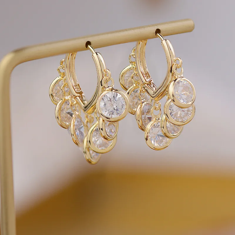 

Ins New Sweet Gold Color Exquisite Zircon Earrings Light Luxury Fashion Jewelry for Women Wedding Engagement Party Gifts