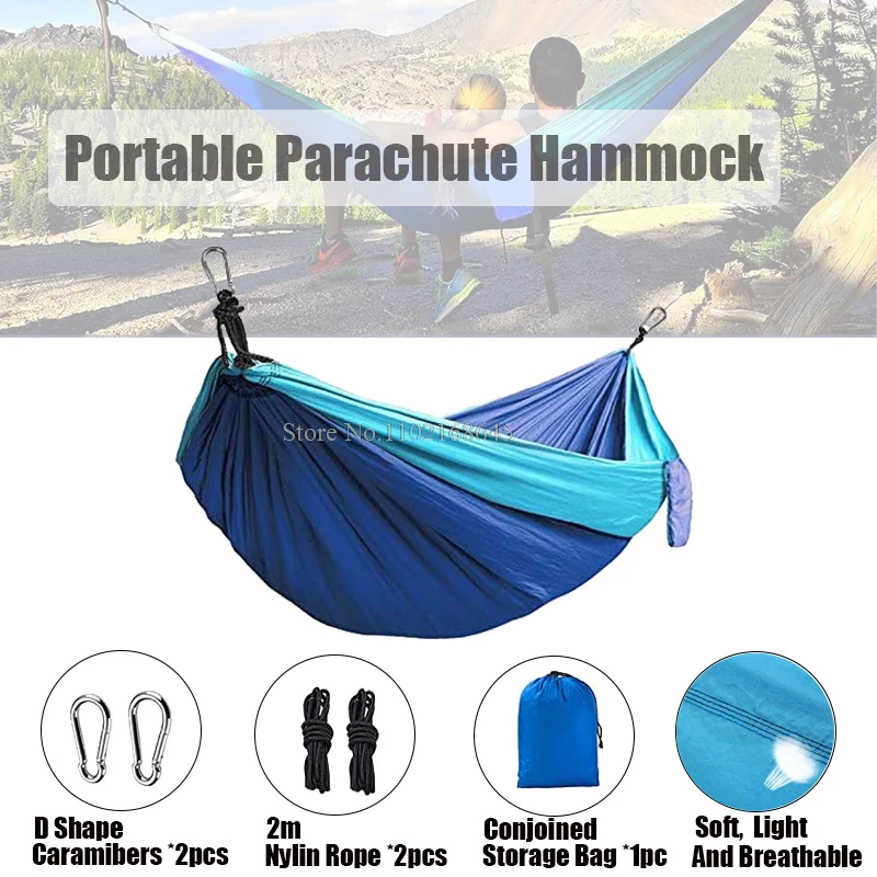 Double Nylon Hammocks for Camping Portable Parachute Hammock for Outdoor Hiking Travel Backpacking Kids Camping Gear