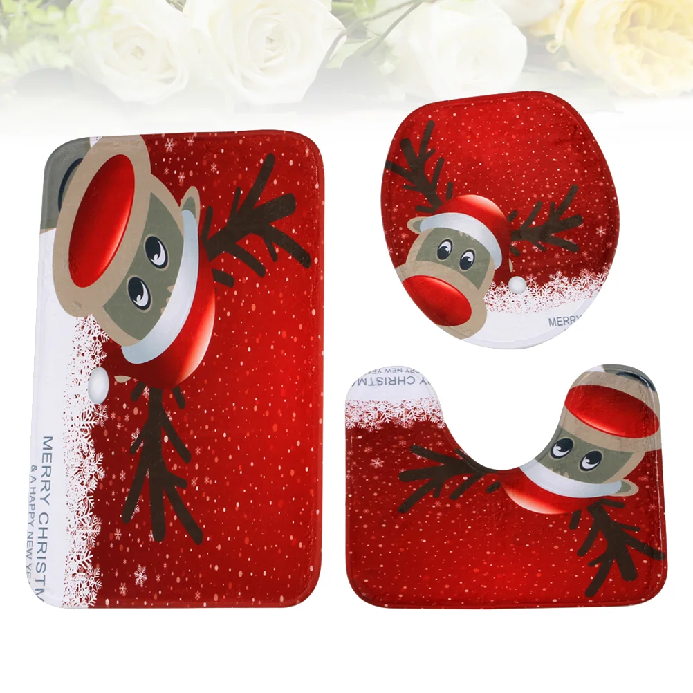 

3pcs/set Toilet Rug Absorbent Printed Non-Slip Comfortable Rug Toilet Lid Cover