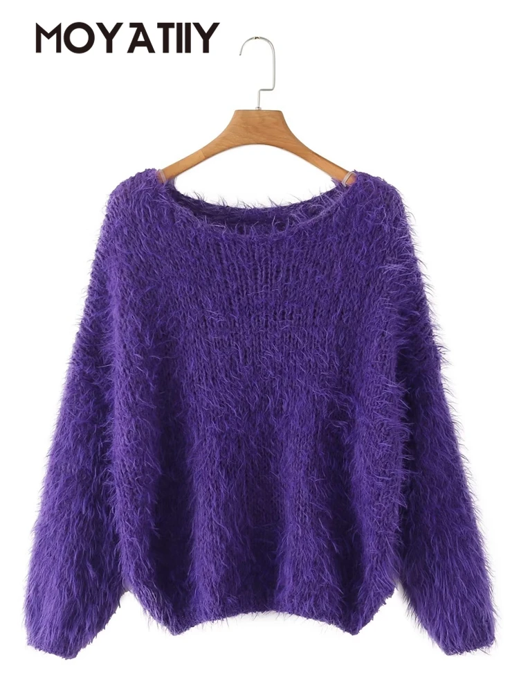 

Женский зимний свитер MOYATIIY 2022, Свободные теплые вязаные свитера с кисточками, женские пуловеры с длинным рукавом, топы