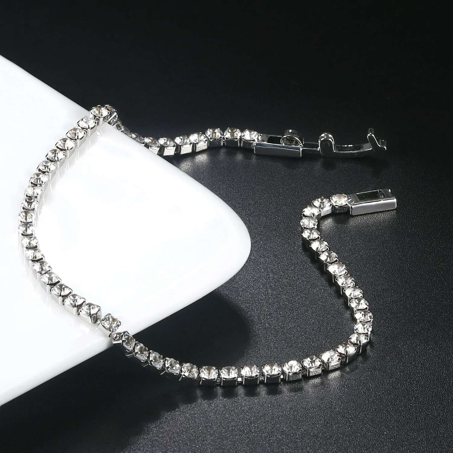 

Moissanite Tennis Bracelet 2mm White Gold Plated 925 Sterling Silver D VVS1 Lab Diamond with GRA Fine Bracelets For Women