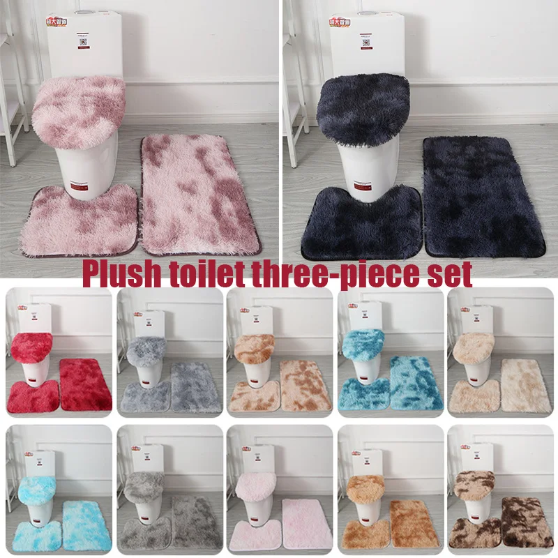 

3pcs/set Tie-Dye Colorful Bathroom Mat Set Non-slip Bath WC Carpets Rectangle U-shape Bathroom Toilet Rugs And Lid Cover Kit