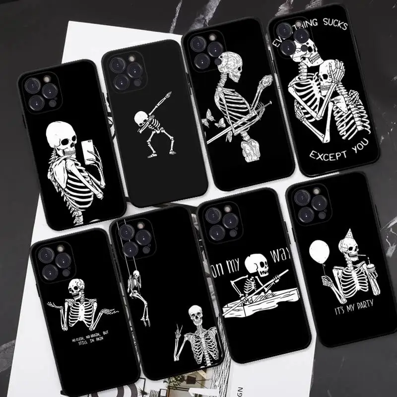 

RuiCaiCa Funny Skull Skeleton Phone Case For iPhone 8 7 6 6S Plus X SE 2020 XR XS 14 11 12 13 Mini Pro Max Mobile Case