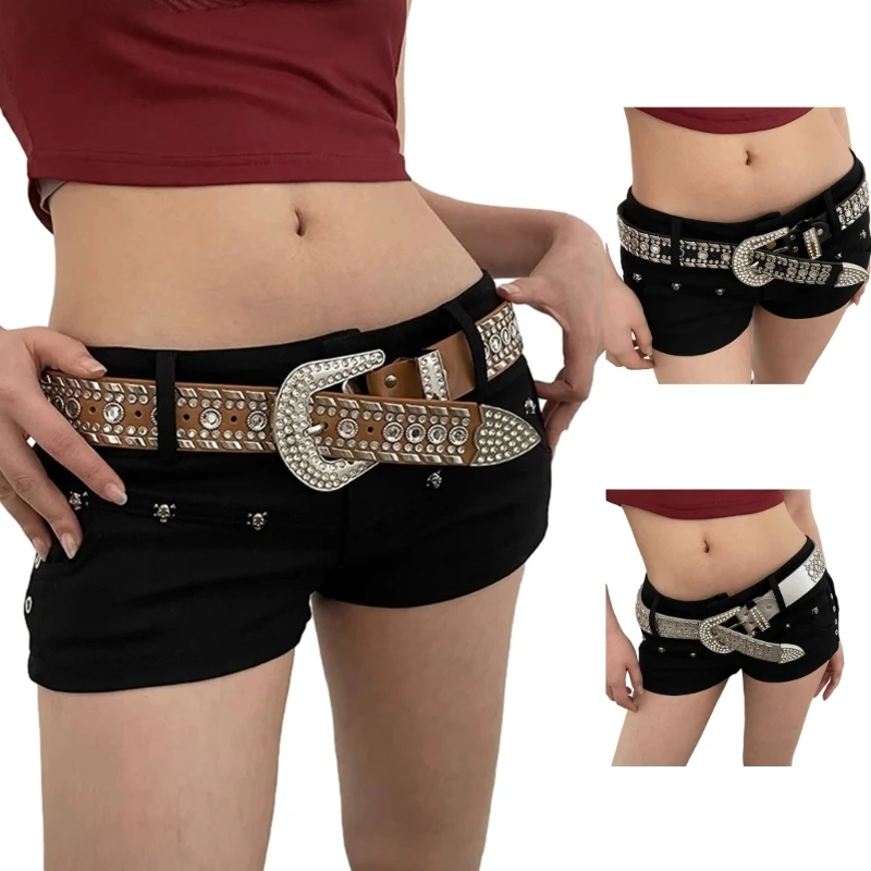 

50JB Adult Shinning Waist Belt Luxurious Pin Buckle Waist Belt Adjustable Length Y2K Waist Belt for Nightclub