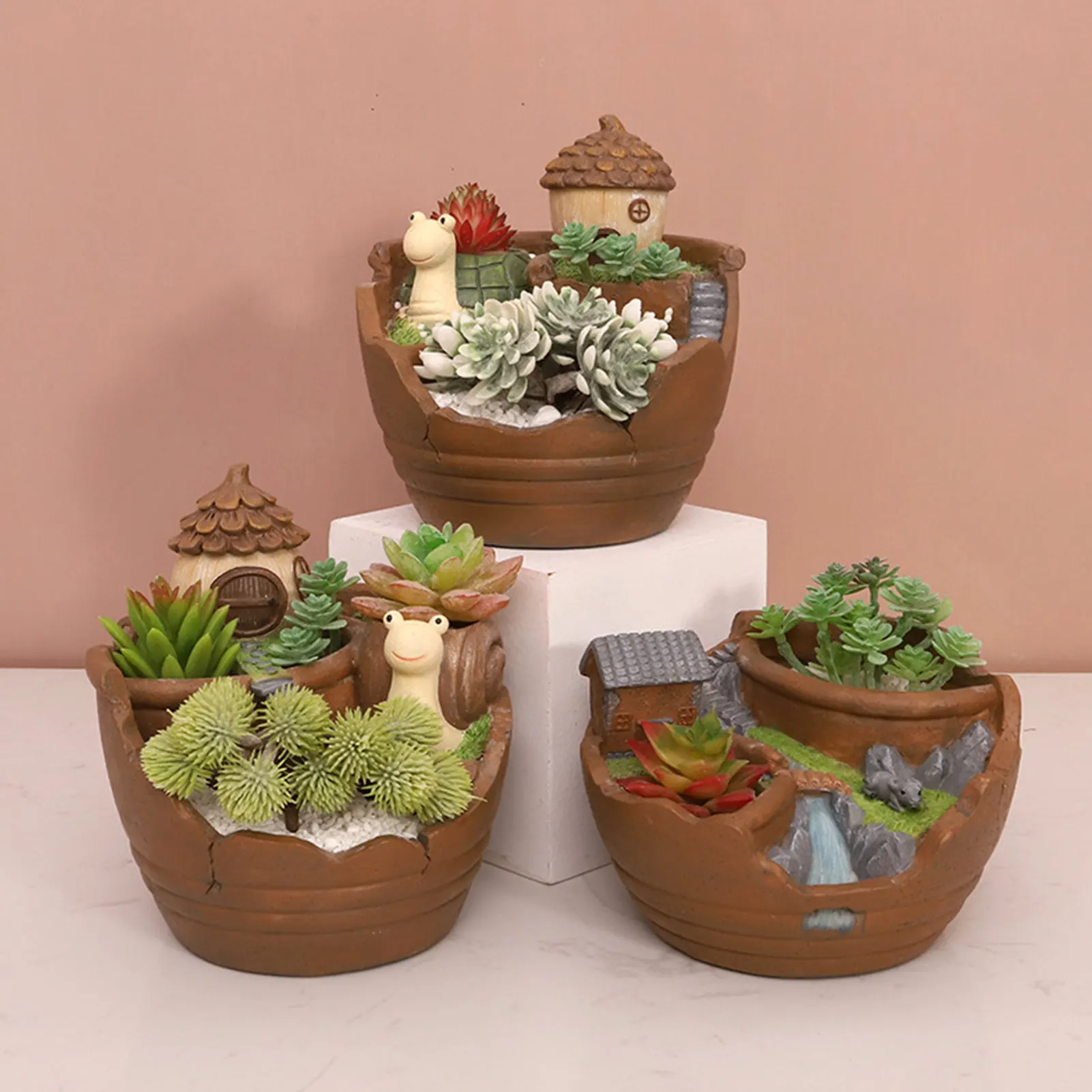 

Succulent Plants Planter Flowerpot Turtle House Resin Flower Pot Desktop Potted Holder Home Garden Decoration Plants Holder