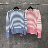 tb thom designers sweater contrast striped woolcotton pullover classic cozy chic colorblock drop shoulder knit tops
