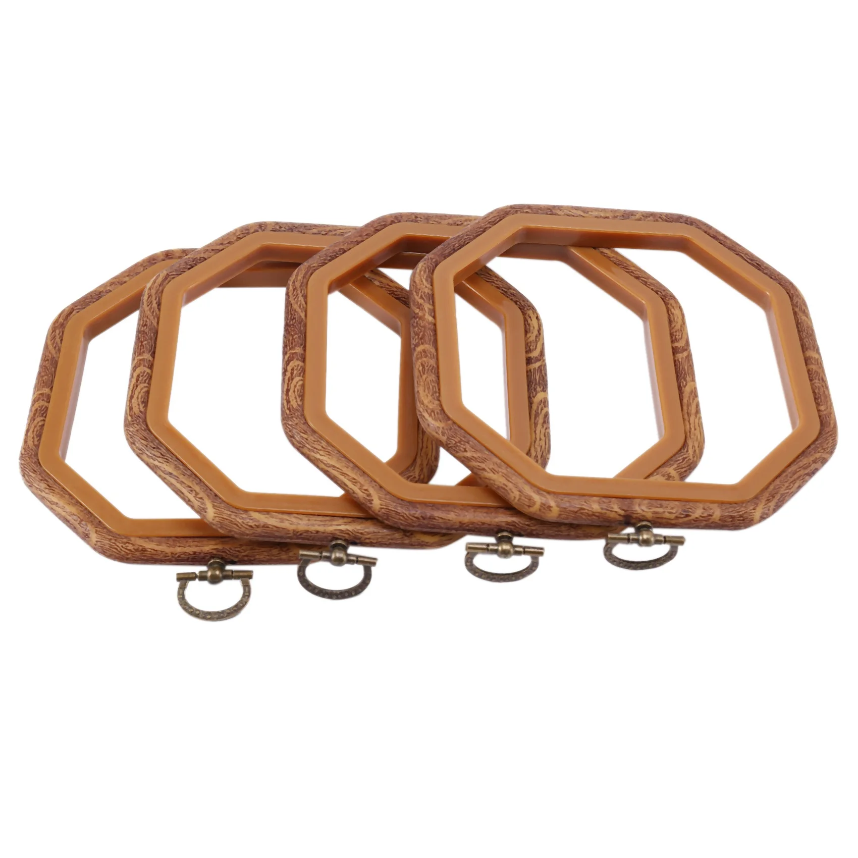 

4PCS Octagon Embroidery Hoops Imitated Wood Cross Stitch Hoop Set Display Frame for Art Craft Handy Sewing and Hanging