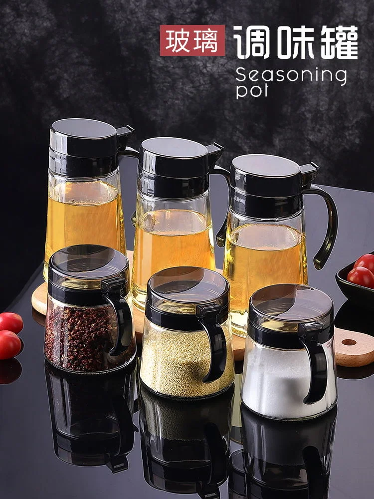 

household Kitchen salt shaker spice jar glass cruet oiler moisture condiment shaker ensemble cartridge glass jars and lids