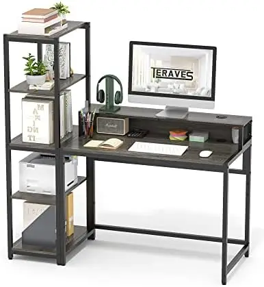 

Desk with 5 Tier Shelves,Reversible Writing Desk with Storage 41 Inch Study Table for Home Office Independent Bookcase and Desk