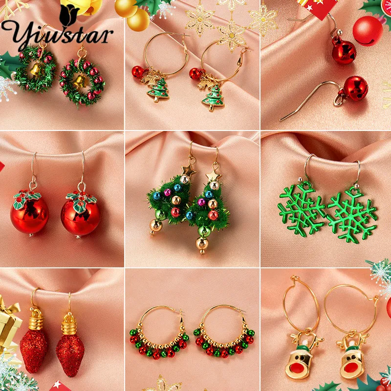 

Trendy Christmas Decor Stud Earrings Tree Snowman Bell Chain Earrings Drop Snowflake for Women Gift Santa Claus Hat Sock Jewelry