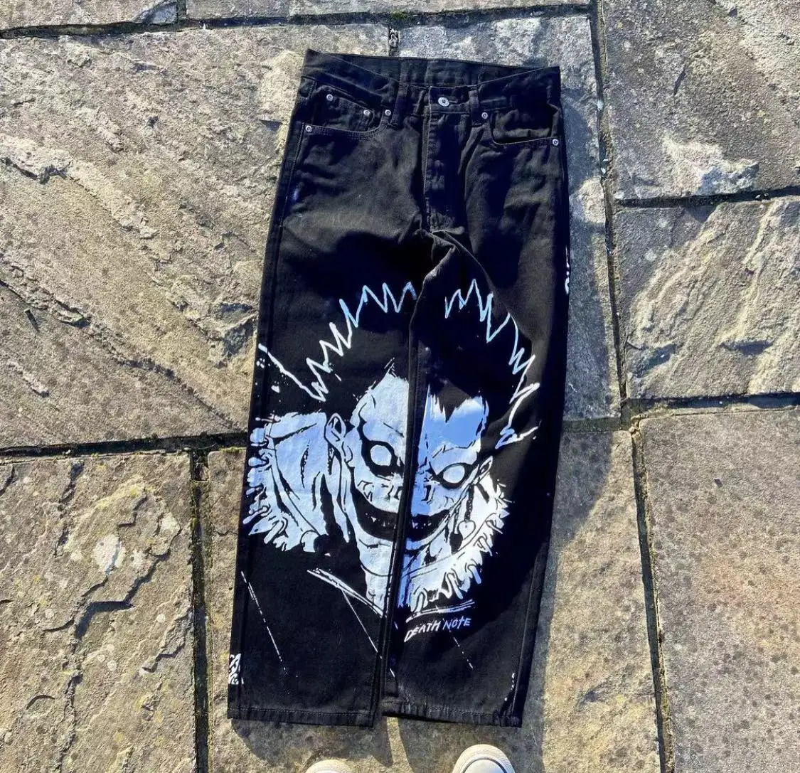 2024 американские черные джинсы в стиле ретро с персонализированным мультяшным