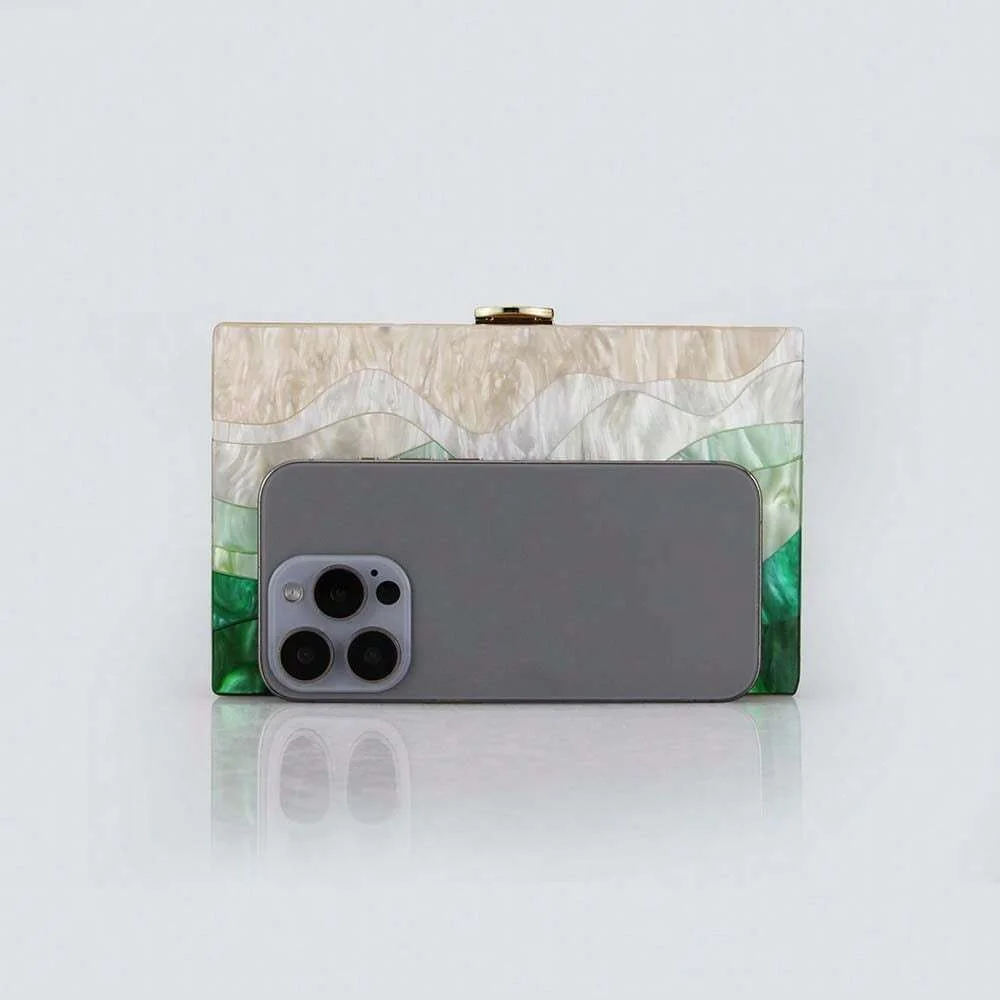 Женские жемчужно-зеленые полосатые волнистые акриловые коробки-клатчи женские