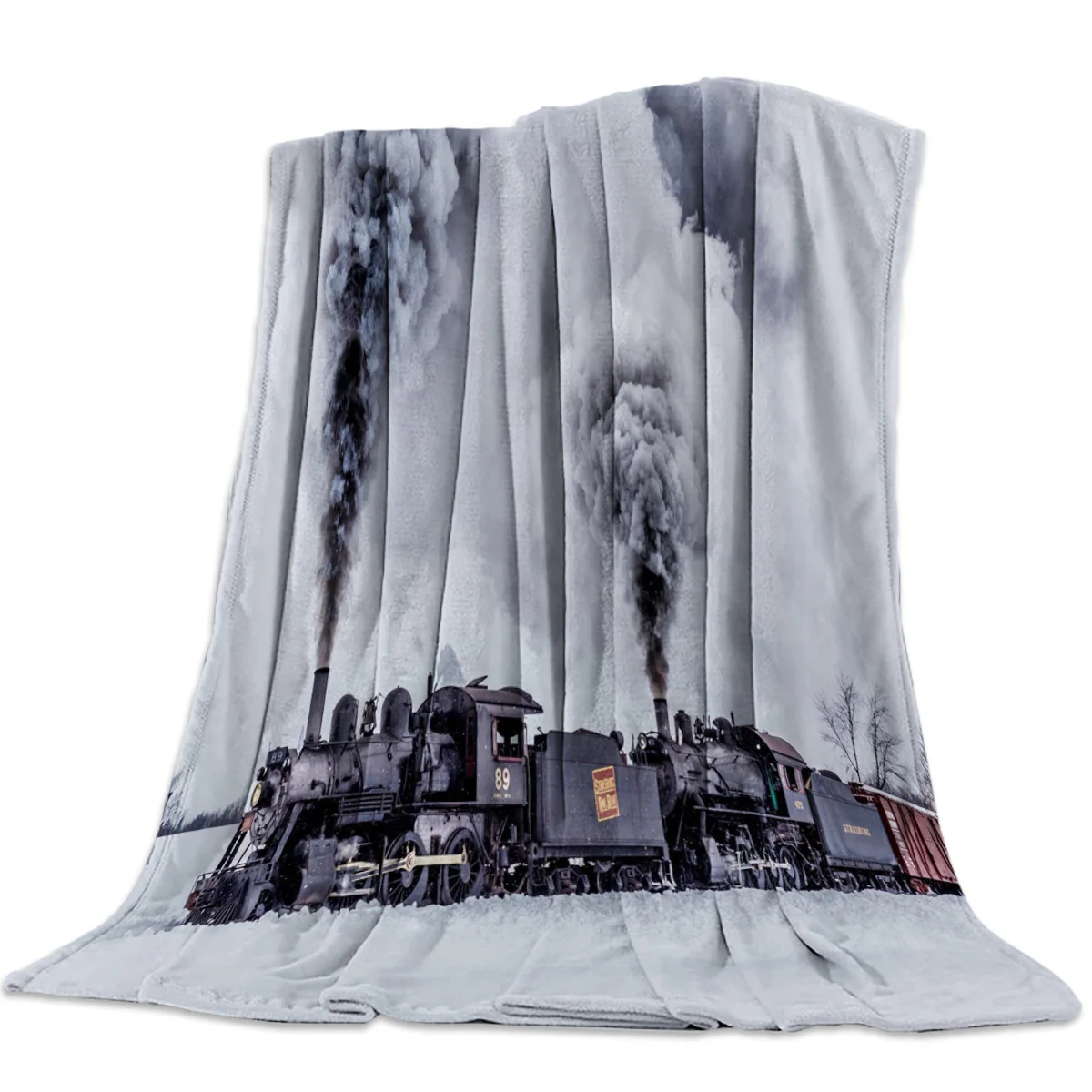 

Flannel Blankets The Steam Age Of Old Trains Blanket Cushion Warm Throws on Sofa Bed Home Bedspread Travel Fleece Blanket