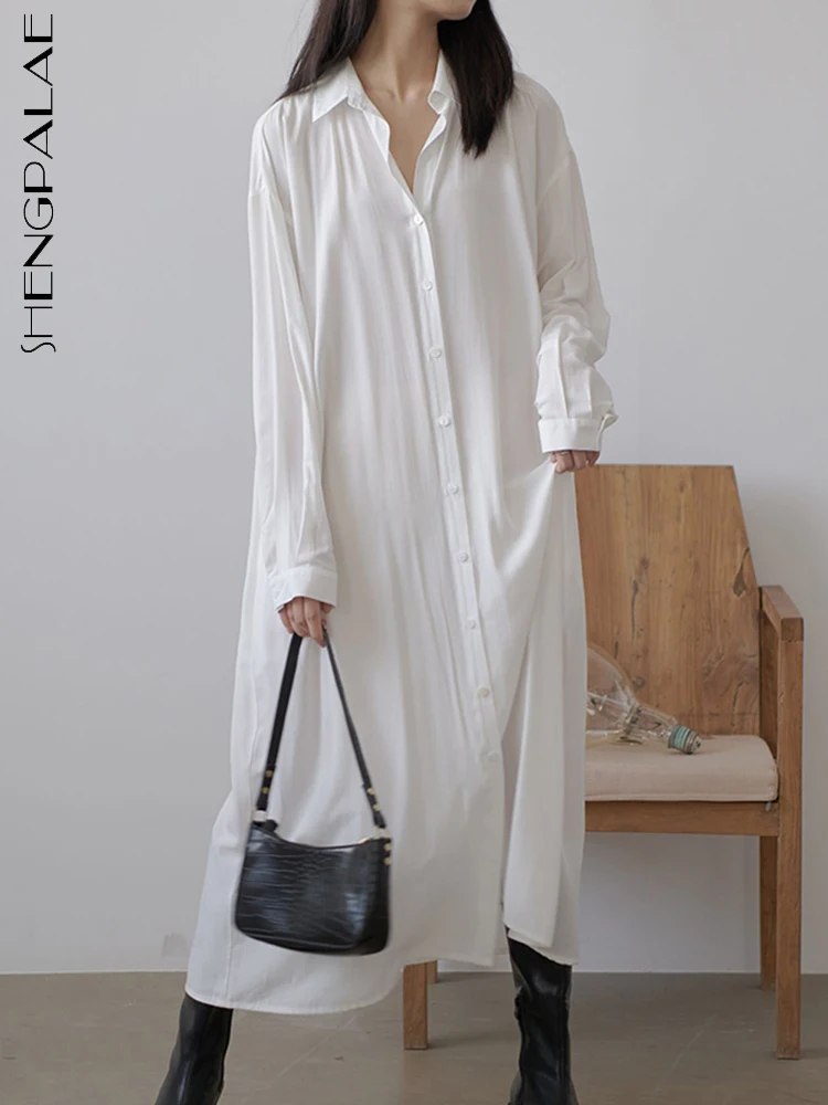 

SHENGPALAE модное женское платье-рубашка с отворотом, однобортное, с длинным рукавом, на шнуровке, на талии, ТРАПЕЦИЕВИДНОЕ, Vestido, осень 2023, Новое поступление 5R5442