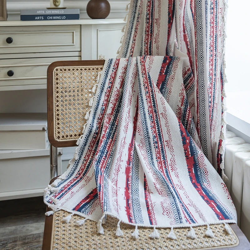 Шторы с готовым полосатым принтом и бахромой маленькое окно столовая балдахин