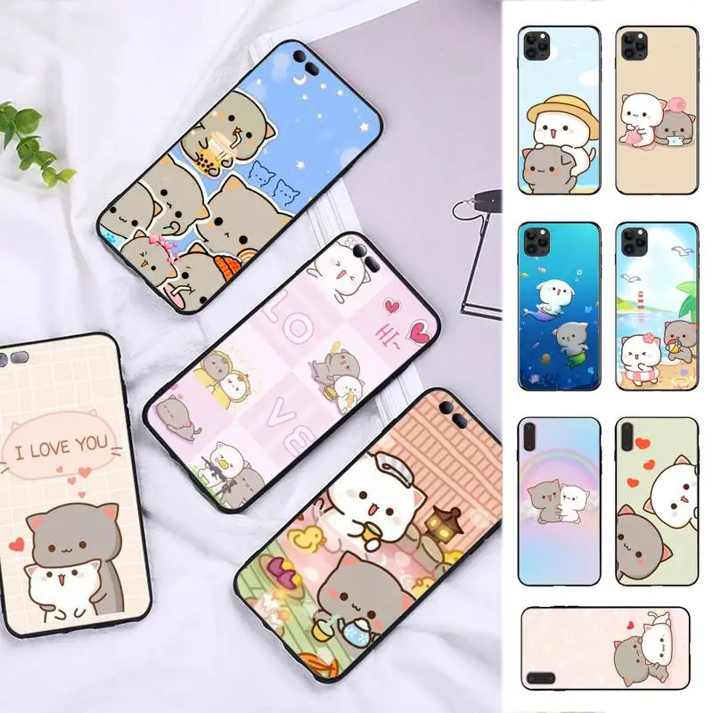 

Peach cat cute cartoon couple Phone Case Silicone Soft for iphone 14 13 12 11 Pro Mini XS MAX 8 7 6 Plus X XS XR Cover