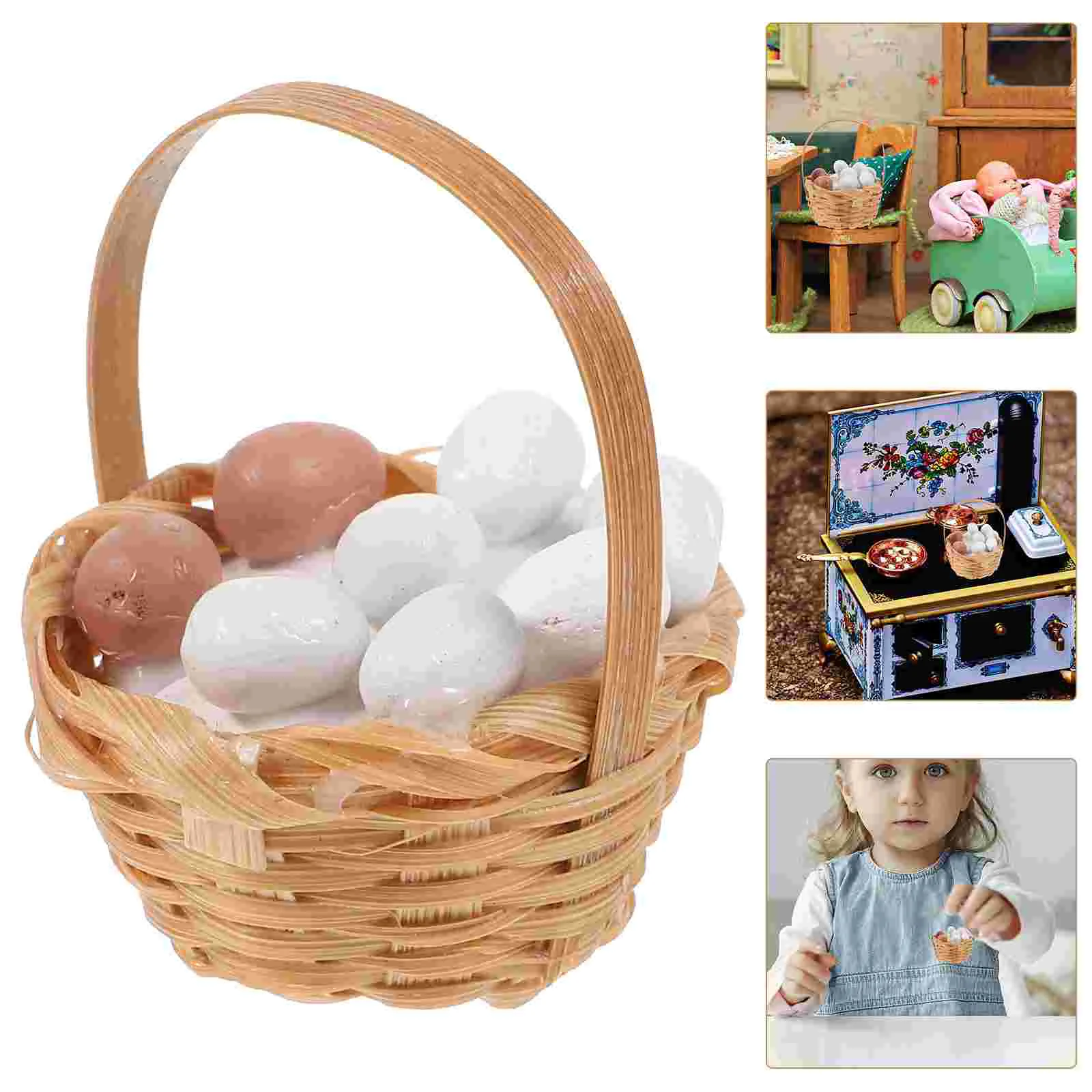 

House Accessories Imitation Eggs Kitchen Miniature Decors Decorations Basket Toys Tiny Baskets Micro Scene