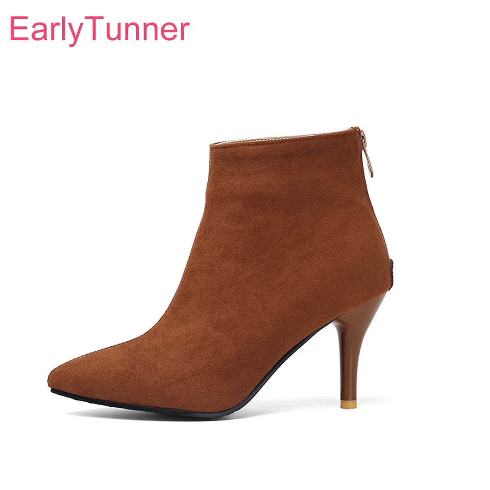 

Winter Brand New Sweet Brown Black Women Ankle Nude Boots Stiletto Heels Lady Shoes EA091 Plus Big Small Size 10 30 43 48