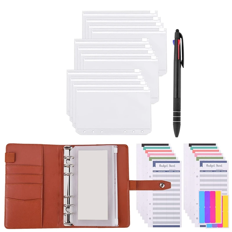 

Budget Binder PU Leather A6 Money Organizer For Cash , 12 Budget Envelopes, 1 Ballpoint Pen, 12 Budget Sheets, 2 Sticker