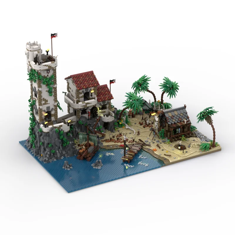 Фото 8047 деталей MOC Модель «Пиратский пляж» (Порт Саваж) — Конструктор, Архитектурная игрушка, Подарки на день рождения, DIY, Обучающий конструктор, Декоративный набор №1