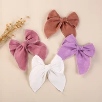 240pclot 3inch linen cotton fable bows hair clips kid girls soild colors edge curl knots nylon headbands baby girls hairpins