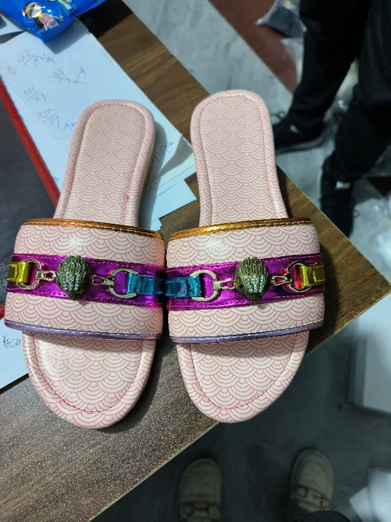 Женские босоножки на плоской подошве повседневные пляжные шлепанцы с цветными