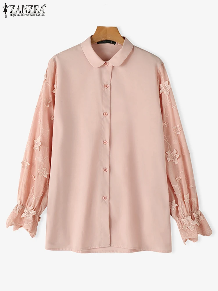 ZANZEA модные жаккардовые туники с вышивкой винтажные однотонные рубашки женские