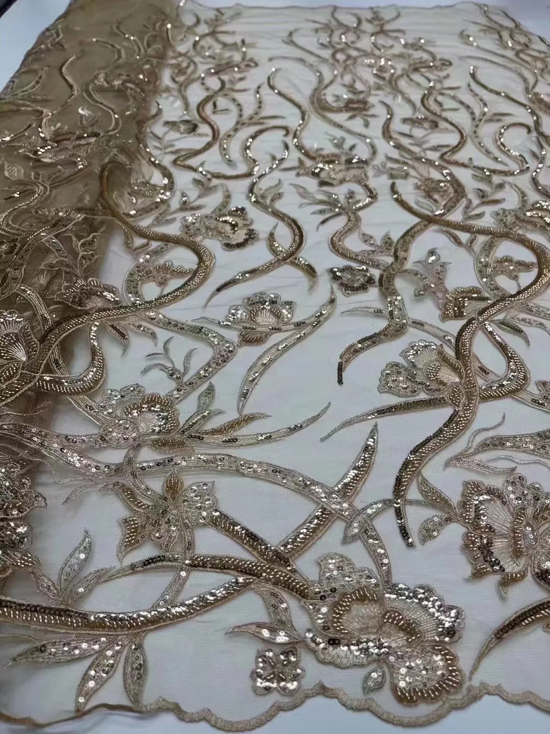 

2022 High Quality African Nigerian Tulle Lace Fabric Sequins Embroidery Swiss French Guipure Wedding Party Dress Beaded 5Yards