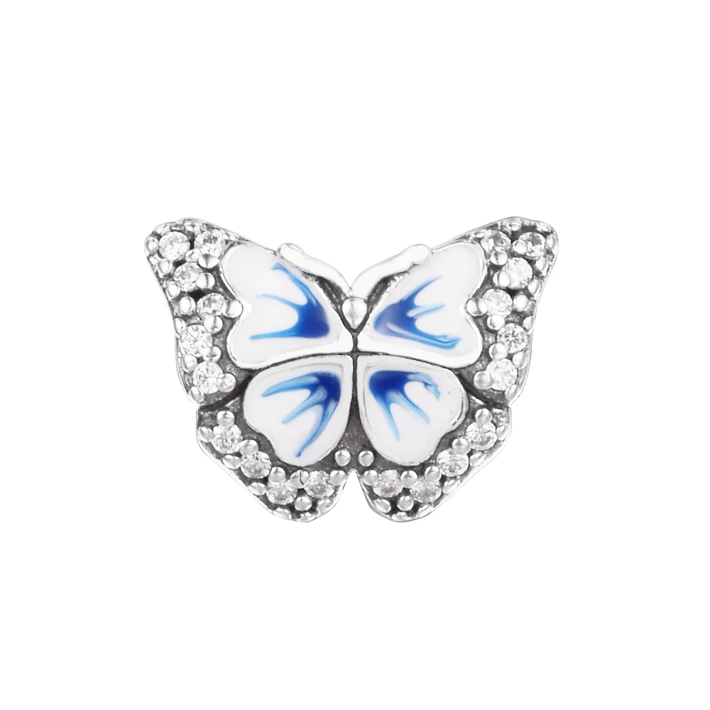

Blue Butterfly Sparkling Charm Sterling Silver Jewelry For Woman DIY 2022 New Beads For Jewelry Making Fits Snake Chain