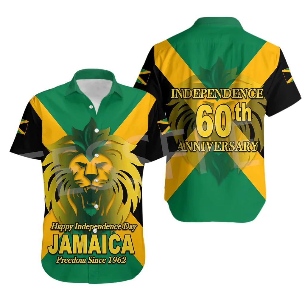 2022 Africa Country Reggae Jamaica Lion Tattoo Colorful Retro Hawaiian Beach Shirts 3DPrint Summer Funny Collar Short Sleeve Z1