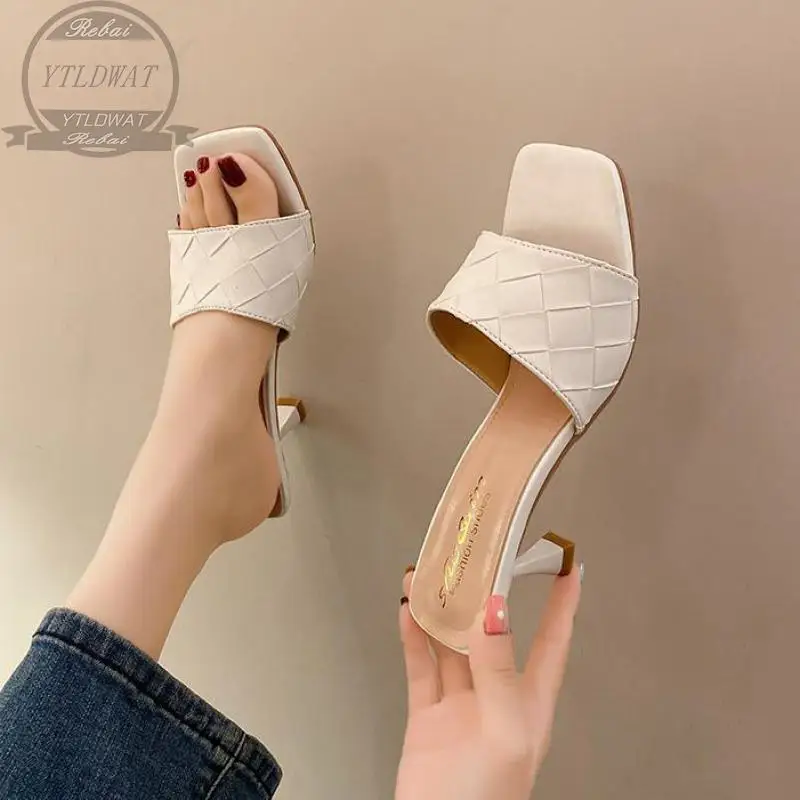 YTLDWAT 2022 Summer Women Pumps Square Toe Ladies Heel Mules Sexy Thin High Heels Sandals Slippers Female Fashion Woman Shoes