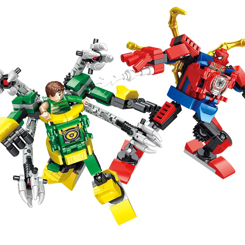 Marvel Series Superheroes Spider-Man VS Doctor Octopus Mech Robot Model Building Blocks Bricks Sets Classic Kids Toys Gifts