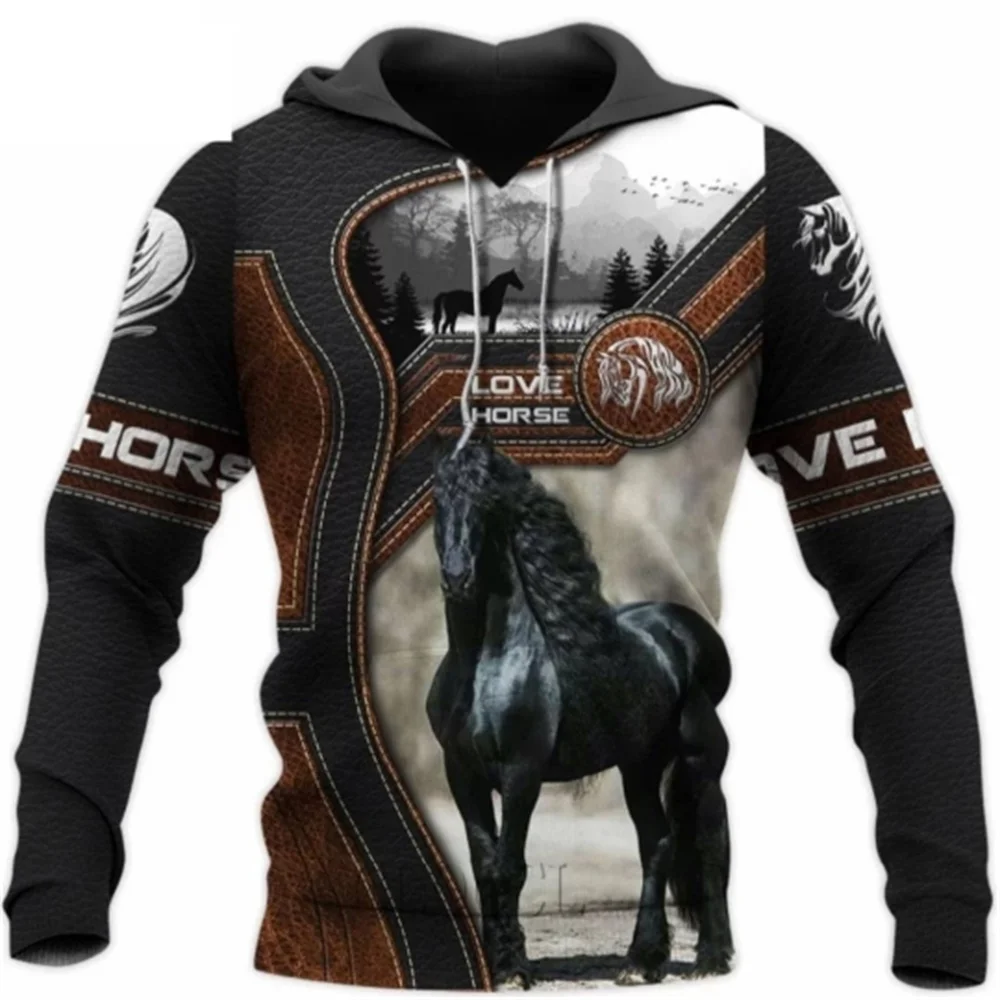 

2021 Spring and Autumn Men's Street Trend Hip Hop Personality Wild Loose 3D Printed Griffin Horse Hoodie
