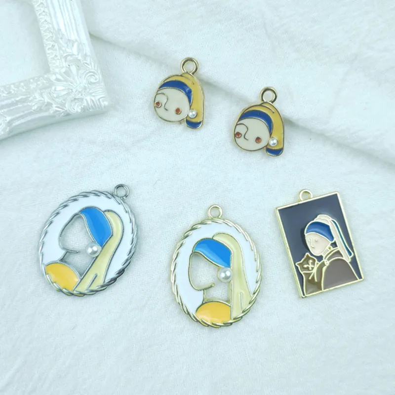 

10pcs DIY Alloy Jewelry Accessories Enamel Pearl Girl Charm for Making Earring Necklace Bracelet Keychain Pendant Finding Supply