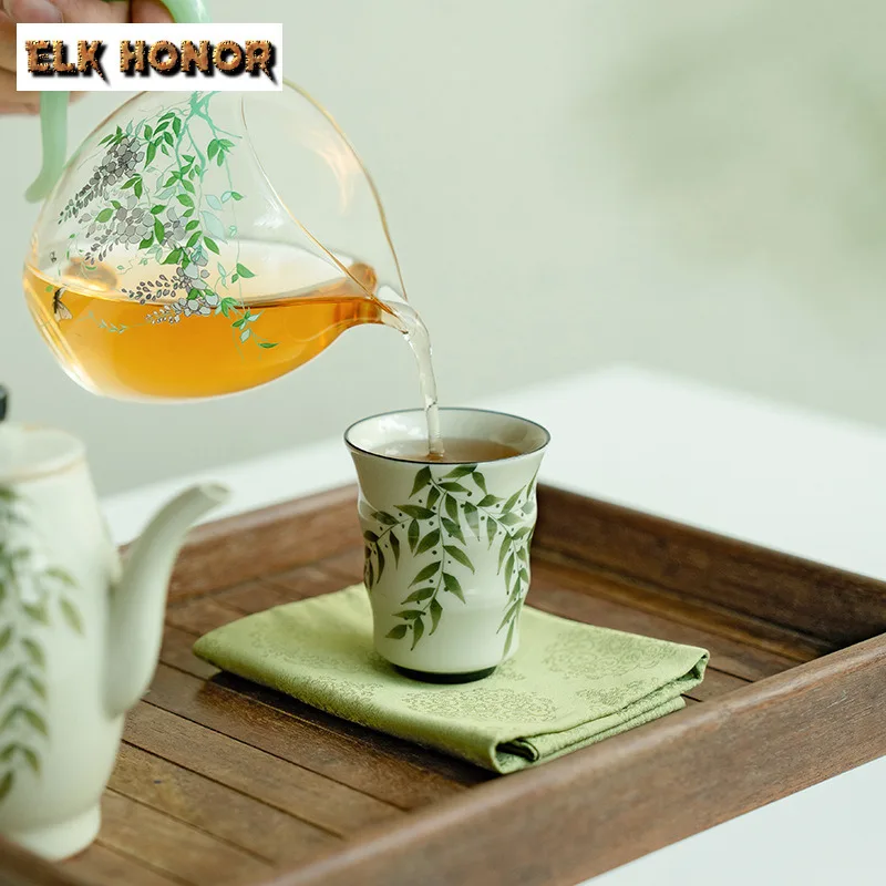 2 шт./компл. чашка Plant Ash Master зеленая бамбуковая с ручной росписью маленькая