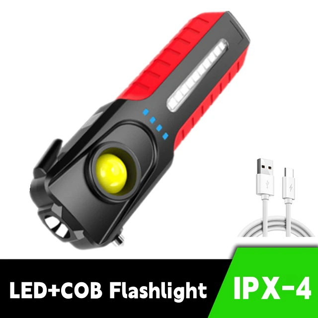 

Светодиодный + COB фонарик с безопасной планкой, водонепроницаемый фонарь с USB-зарядкой для кемпинга и рыбалки, мощный рабочий светильник ильник, магнитная лампа