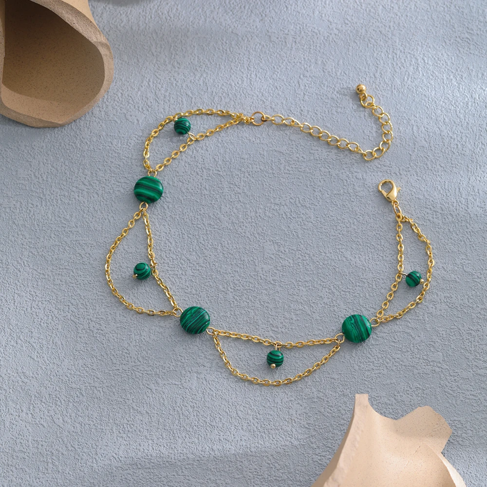 

Square Natural Stone Anklet For Women High-End Niche Design Temperament Women's Play Ankle Pendant Jewelry Factory Direct Sales