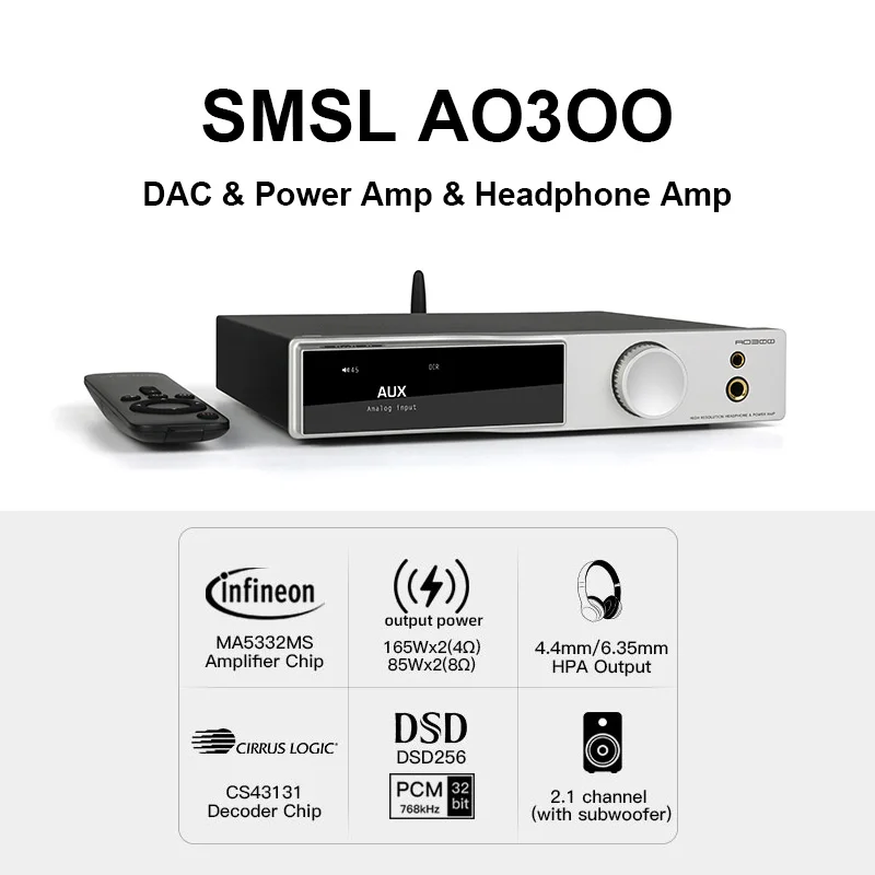 

SMSL AO300 Bluetooth HIFI Headphone Audio Sound USB C DAC AMP Amplifier 4.4/6.35mm Headphone Jack LDAC MQA MQA-CD Decoder